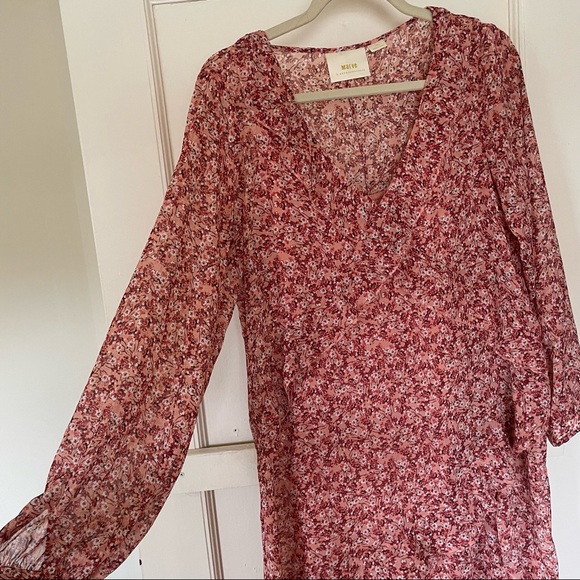Anthropologie Maeve Pink Floral Ruffle Tiered Tunic Boho Midi Dress - size S - Picture 6 of 10